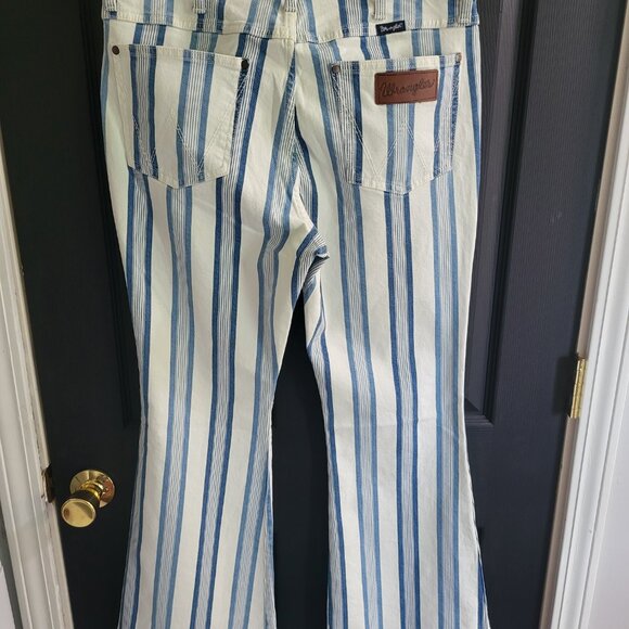 Wrangler Retro Bailey High Rise Flare Striped Jeans Blue White Denim Womens 9/10 - Picture 4 of 9